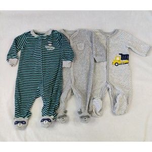 3 Months Carter's Raccoon Terry Sleeper Baby Boy Sleep Play  Footed Lot Of 3